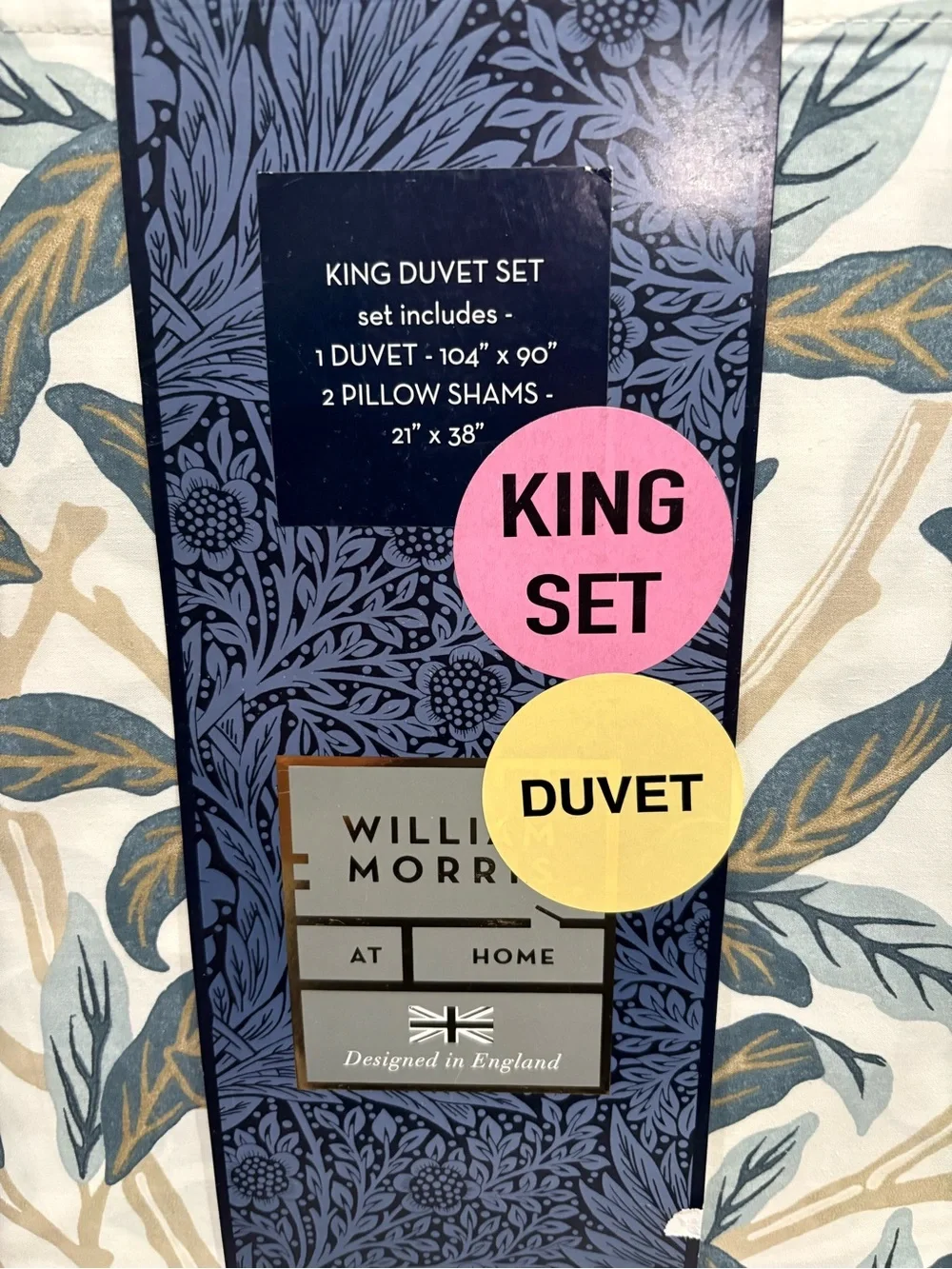 NEW William Morris King Duvet-BIRD AND POMEGRANATE - OCHRE Pattern- 3 piece set
